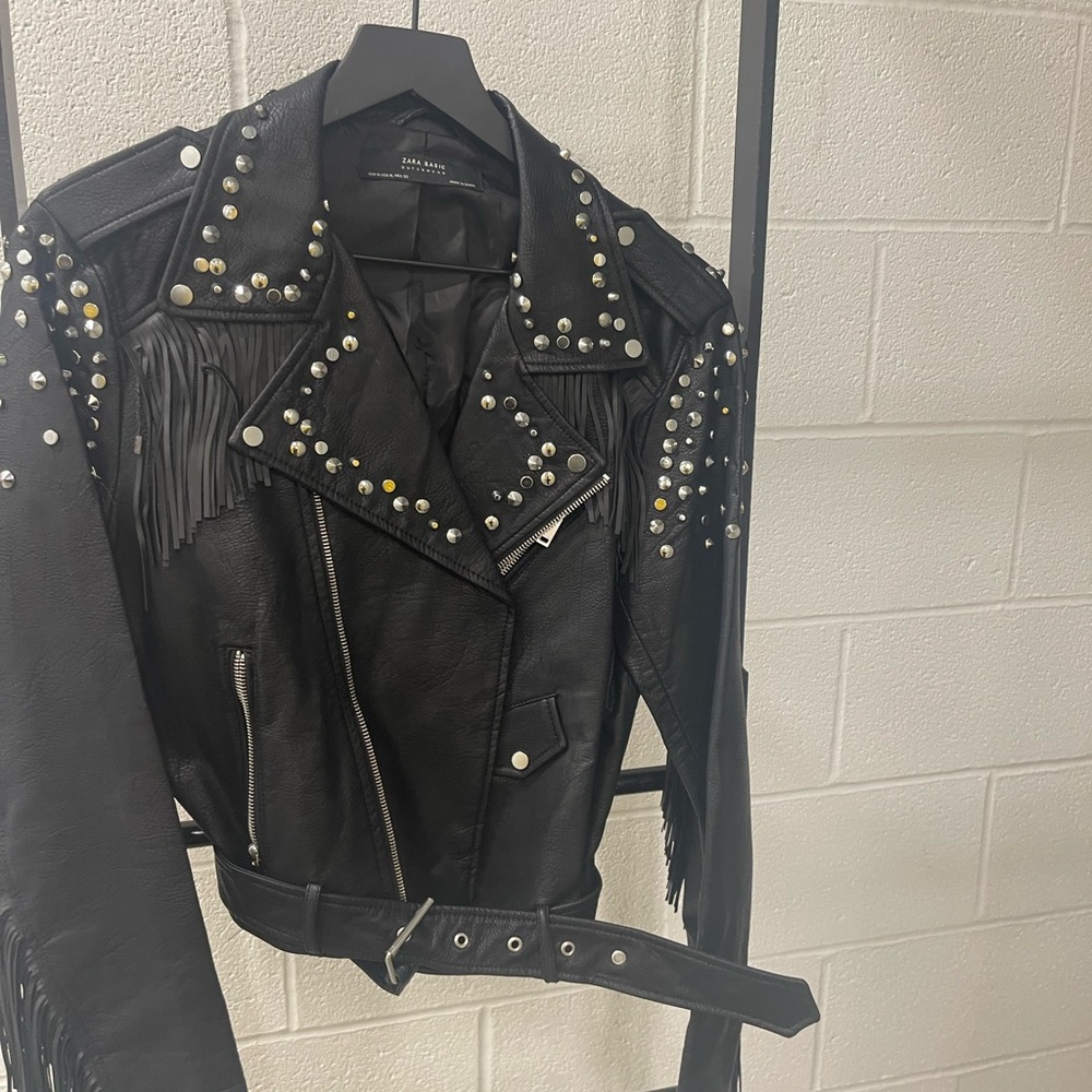 Zara Black Studded Leather Jacket